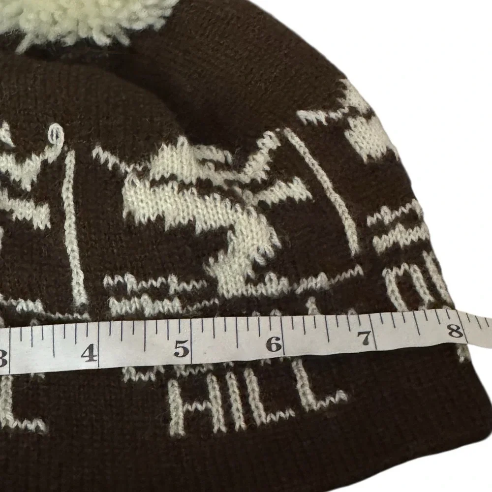 Vintage Toddler/Baby Down Hill Ski  Beanie Brown White ‎ Chunky Knit Pom Pom Hat